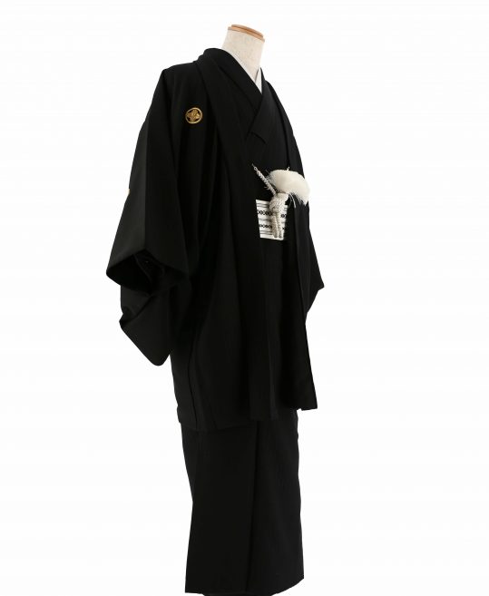 紋付袴レンタル・成人式・結婚式・卒業式|黒　ラメストライプ[身長180cm対応]No.316